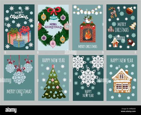 Christmas set of vector postcard. Happy New year postcards and winter ...