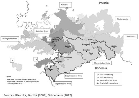 Map of Saxony, before and after Congress of Vienna (1815). | Download ...