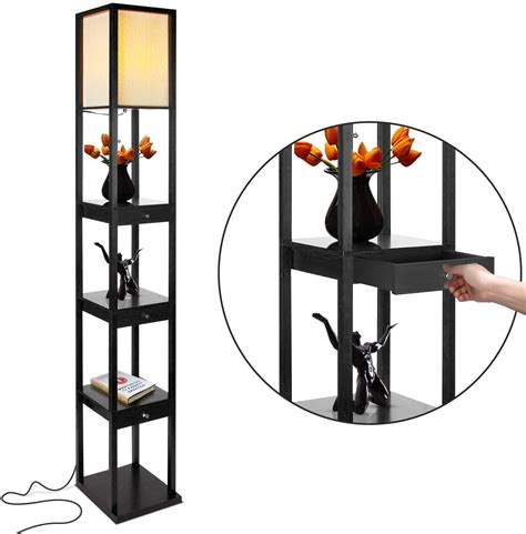 Brightech Maxwell Drawer Edition - Shelf & LED Floor Lamp Combination - Modern Living Room ...