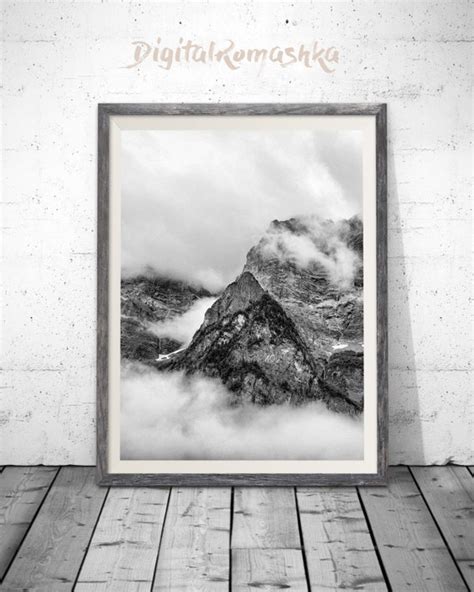 Mountain print Black and White Mountain Mountain Art