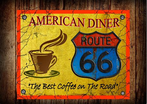 Route 66 American Diner Sign Reproduction Vintage style Wall Plaque ...