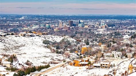 Snow Covered Subdivisions with the Boise Skyline in Winter with Clouds ...