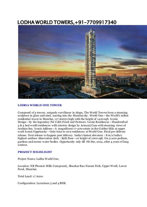 Lodha World Tower Lower Parel Mumbai +91-7709917340