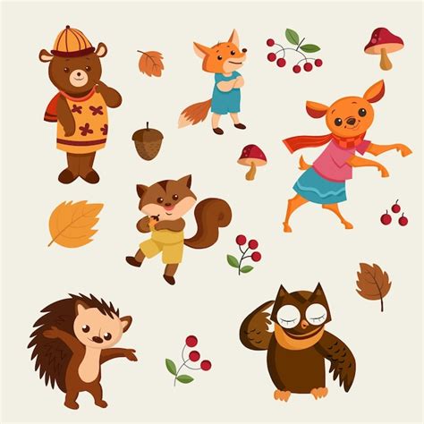 Premium Vector | Cartoon autumn animals collection