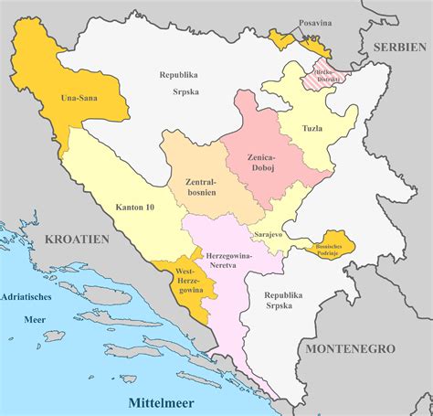 Bosnien Karte mit Regionen & Landkarten mit Provinzen