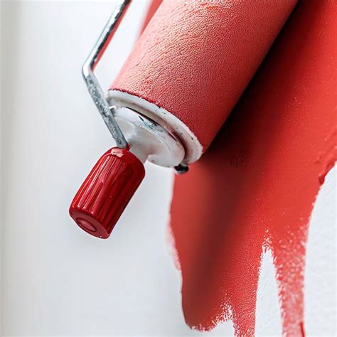 Premium AI Image | Close up of Roller painting a white wall with red paint