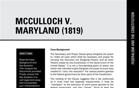 McCulloch v. Maryland - Case Background - Bill of Rights Institute