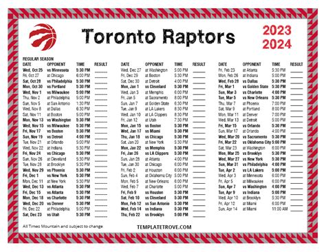 Printable 2023-2024 Toronto Raptors Schedule