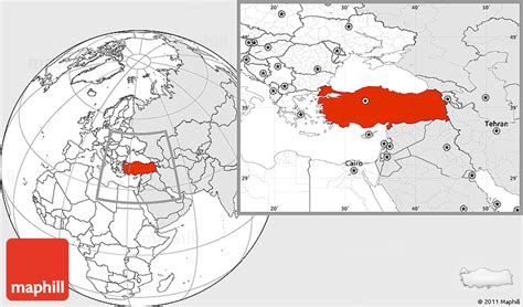 Blank Location Map of Turkey, highlighted continent