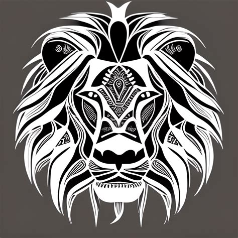 Vector Lion Head Tribal Logo White and Black Flat 2d · Creative Fabrica