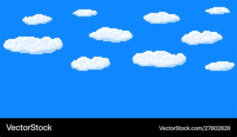 Pixel art game background with blue sky and clouds