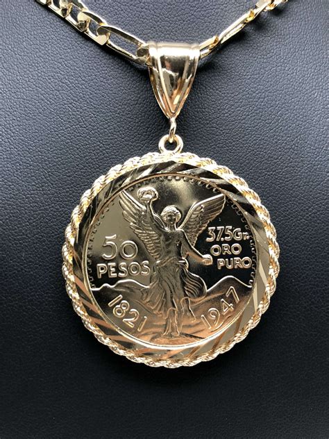 Gold Plated Mexican Centenario Coin Pendant Chain Centenario Necklace ...