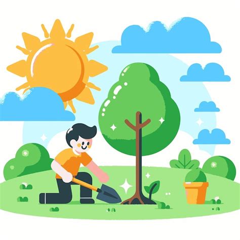 Premium Vector | A Man Planting Tree in a Green Field Clip Art
