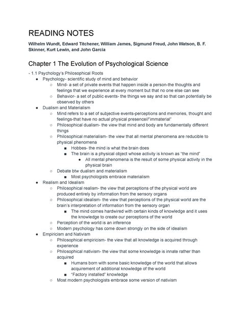 PSYCH 101 Notes - READING NOTES Wilhelm Wundt, Edward Titchener ...