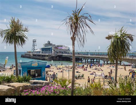 Bournemouth Pier and East Beach with Palm Trees, Poole Bay, Dorset ...