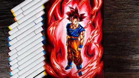 Drawing Goku Super Saiyan God | Transcended Saiyan - YouTube