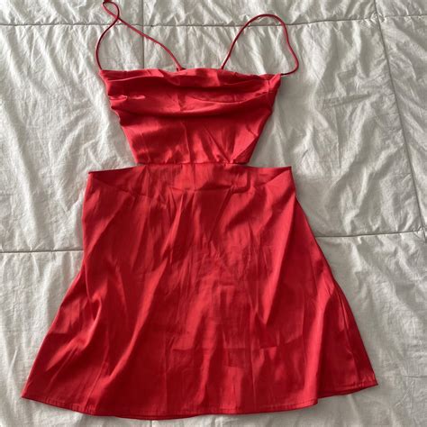 cherry red satin mini dress🍒 open back and strappy... - Depop