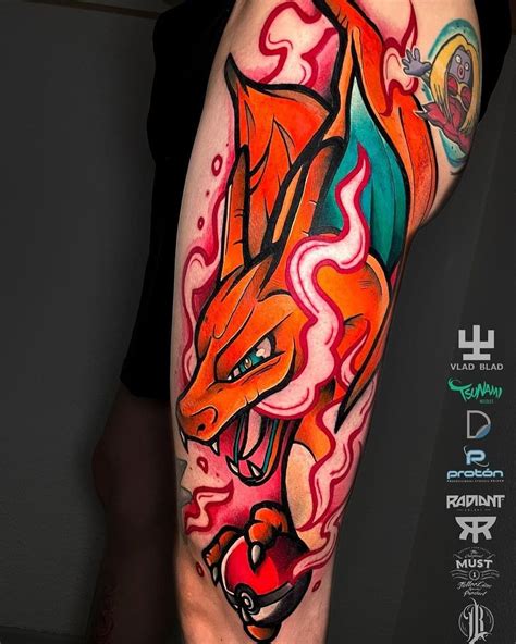 Charizard tattoo, Pokemon tattoo, Gamer tattoos