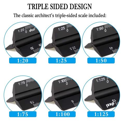 Metal Scale Ruler, Triangular Scale Ruler Aluminum Metric Triangular Engineer Ruler 1:20, 1:25 ...
