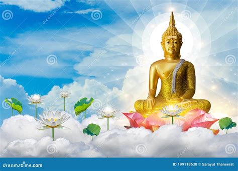 Buddha Floating in Heaven, Sky on Lotus Flower on Orange Background Stock Photo - Image of ...