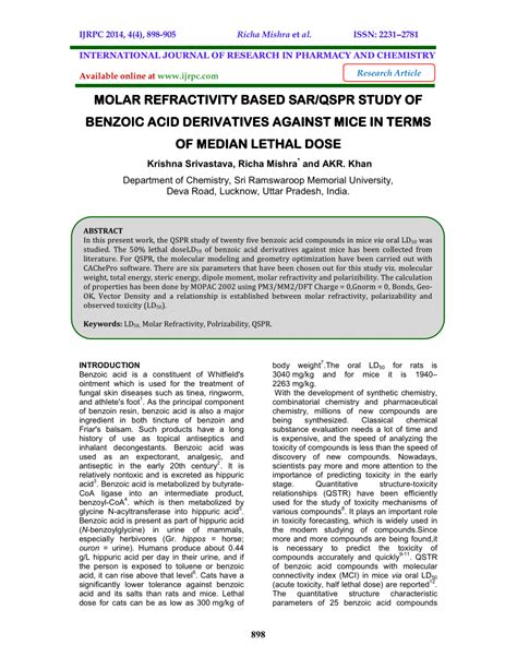 (PDF) MOLAR REFRACTIVITY BASED SAR/QSPR STUDY OF BENZOIC ACID ...