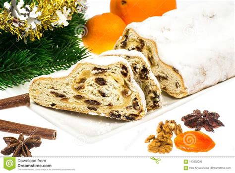 Traditional Christmas Stollen on White Background Stock Photo - Image ...