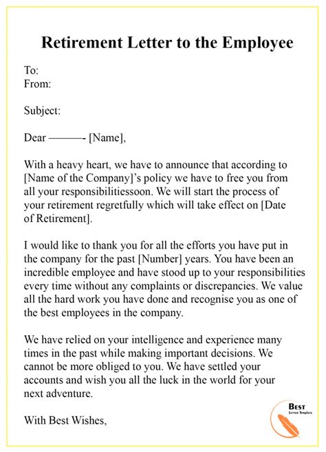 7+ Free Retirement Letter Template – Format, Sample & Example