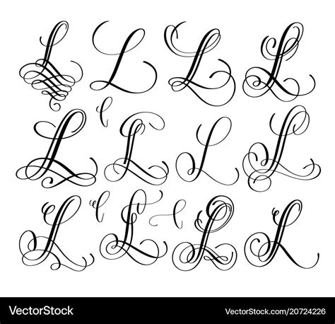 Calligraphy lettering script font l set hand Vector Image