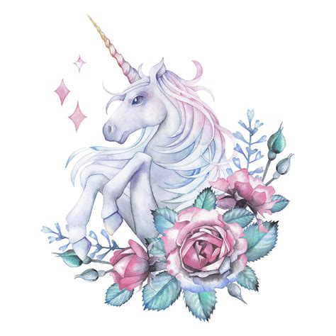 Watercolor Design With Unicorn And Rose by Homunkulus28