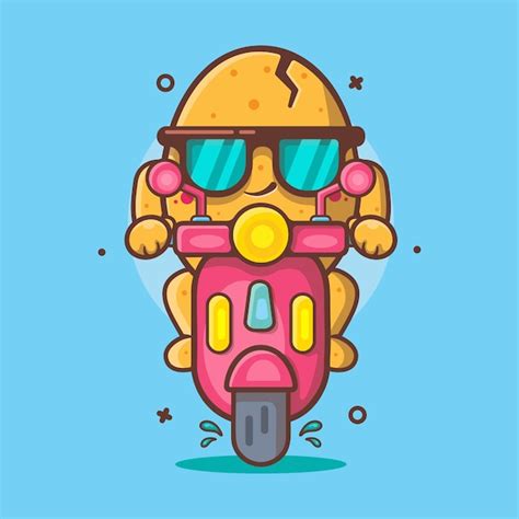 Premium Vector | Cool egg character mascot riding scooter motorcycle isolated cartoon in flat ...