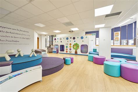 Children's area at Chelmsford Library. Featuring a Sensory StoryWall®, a performance stage ...