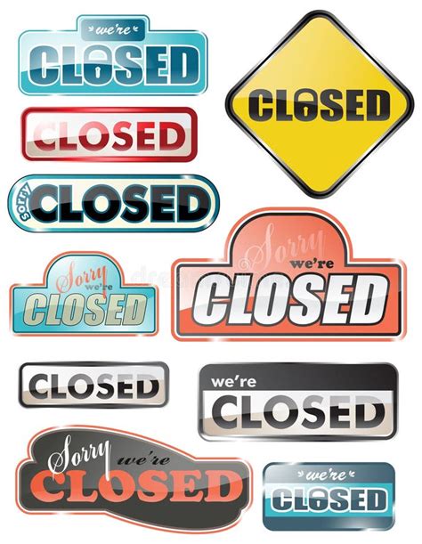 Glossy closed store signs stock vector. Illustration of yellow - 13723490