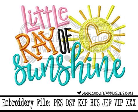 Little Ray of Sunshine Embroidery Design 4x4 5x7 6x10 Summer - Etsy