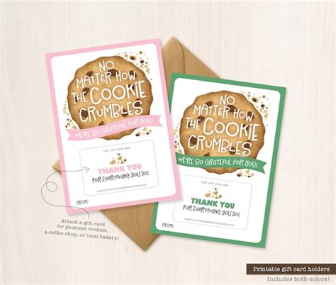 PRINTABLE Cookie Gift Card Holder Cookie Crumble Teacher Gift - Etsy