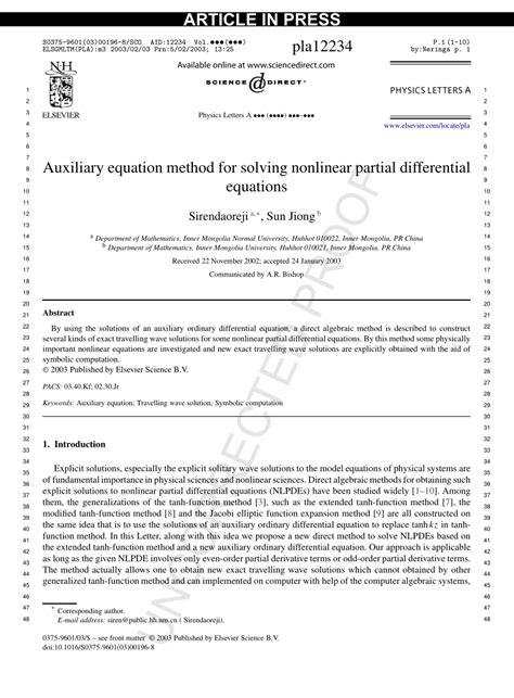 (PDF) Auxiliary equation method for solving nonlinear partial differential equations