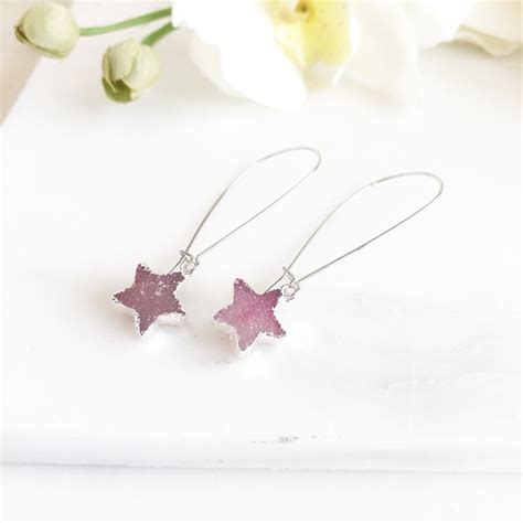 Druzy Star Earrings. Pink Druzy Star Earrings. Druzy Jewelry.