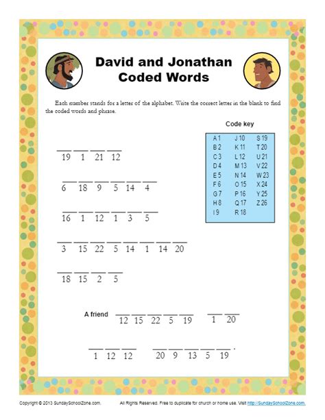 David and Jonathan Coded Words - Children's Bible Activities | Sunday ...