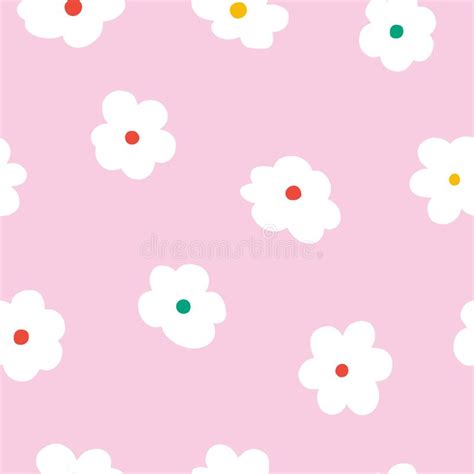 Simple Seamless Pattern with Flat White Flowers on the Pink Background Stock Vector ...