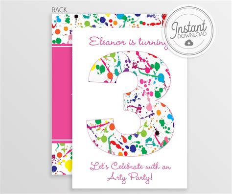 Paint Splatter Art Party Invitation Instant Download & - Etsy