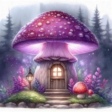 Premium Photo | Toadstool Fairy watercolor house clipart