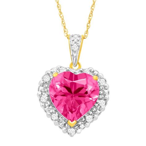 4 1/2 ct Created Pink Sapphire & 1/10 ct Diamond Heart Pendant in 10K Gold | 4 1/2 ct Pink ...