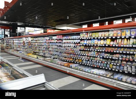 Sofia, Bulgaria - Aug 25 2021: At Fantastiko supermarket. Dairy products at display Stock Photo ...