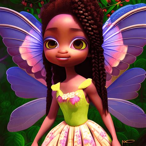 3D Animated Octane Rendered Pixar Chibi Gacha Club Life African American Beautiful Fairy with ...