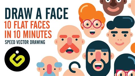 How To Draw A Face, 10 Flat Design Characters in 10 Minutes, Speed Drawing in Adobe Illustrator ...