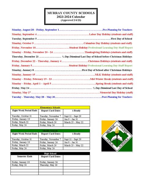 Murray County Schools Calendar 2023-2024 in PDF