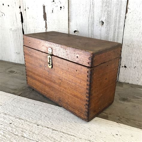 Antique Wood Tool Box with Dovetail Joints, Vintage Wooden Box with Hinged Lid, Machinist Tool ...