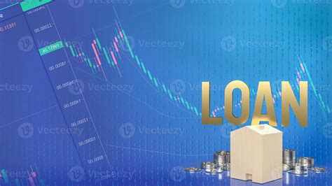 The loan text gold coins and wood house on business chart background for business concept 3d ...