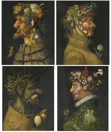 The Four Seasons: Anthropomorphic allegories composed of fruits and plants - Giuseppe Arcimboldo ...