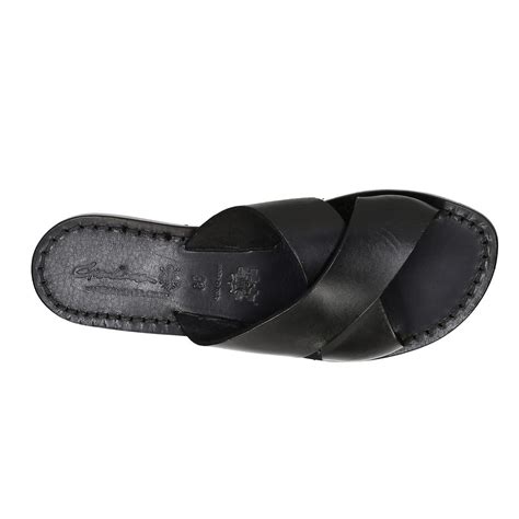 Black leather slide sandals for women handmade | The leather craftsmen