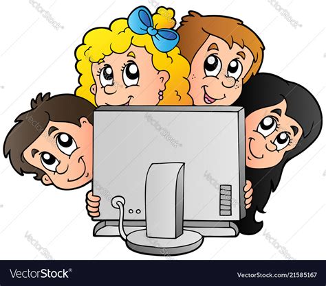 Cartoon kids with computer Royalty Free Vector Image